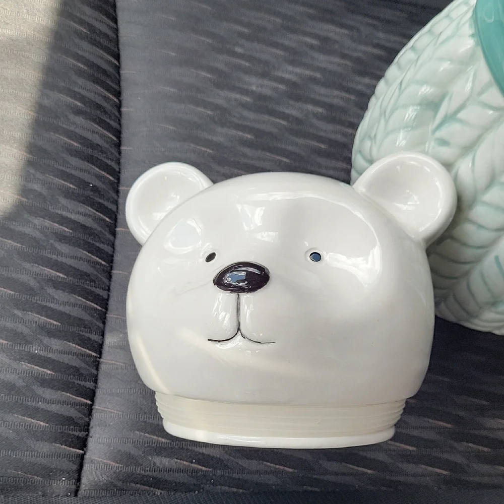 Bear Cookie Jar Ceramic with Teal Scarf